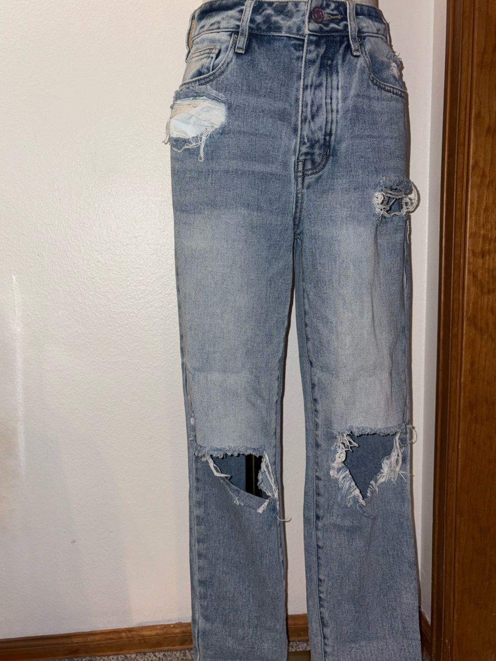 PacSun Light Blue Distressed Straight Leg Jeans